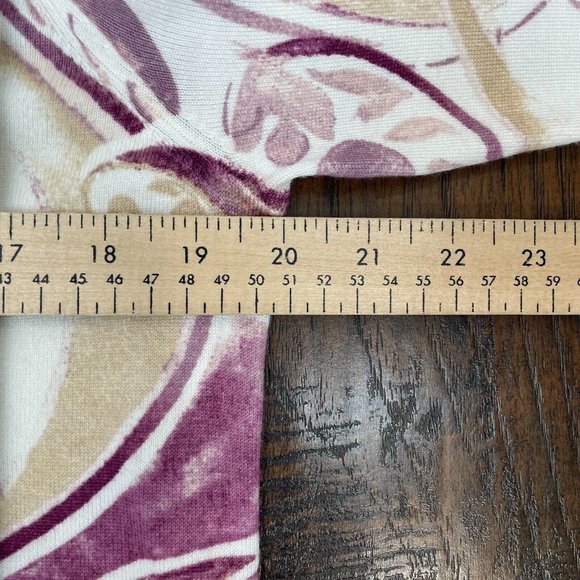 Chico's 1 Women's Medium Sweater Purple White Cream Paisley Bateau Neck Pullover - Picture 10 of 15